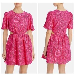 Wayf magenta pink lace cutout mini dress medium